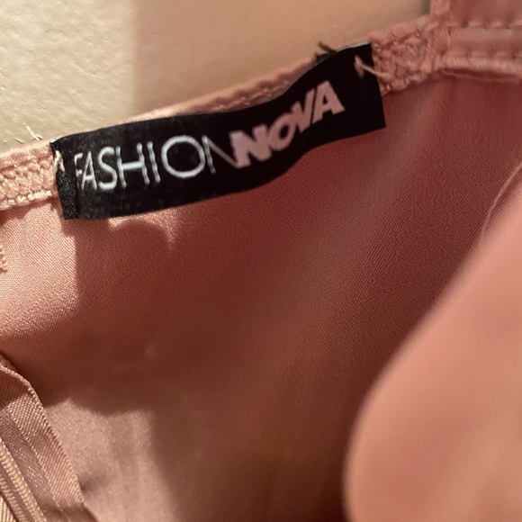 Baby pink silky Fashion Nova dress, mesh on sides, size small. - Picture 4 of 5